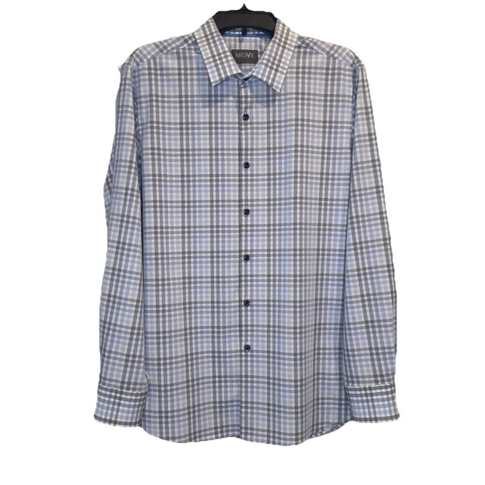 MOVE Performance‎ Apparel Men's Blue Plaid Long Sleeve Button Down Shirt Sz L